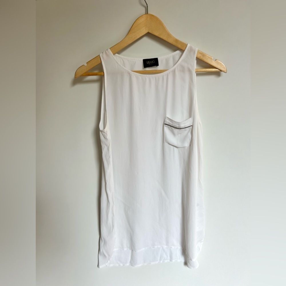Liu Jo silk blend tank white pocket crystals top blouse - Picture 4 of 9